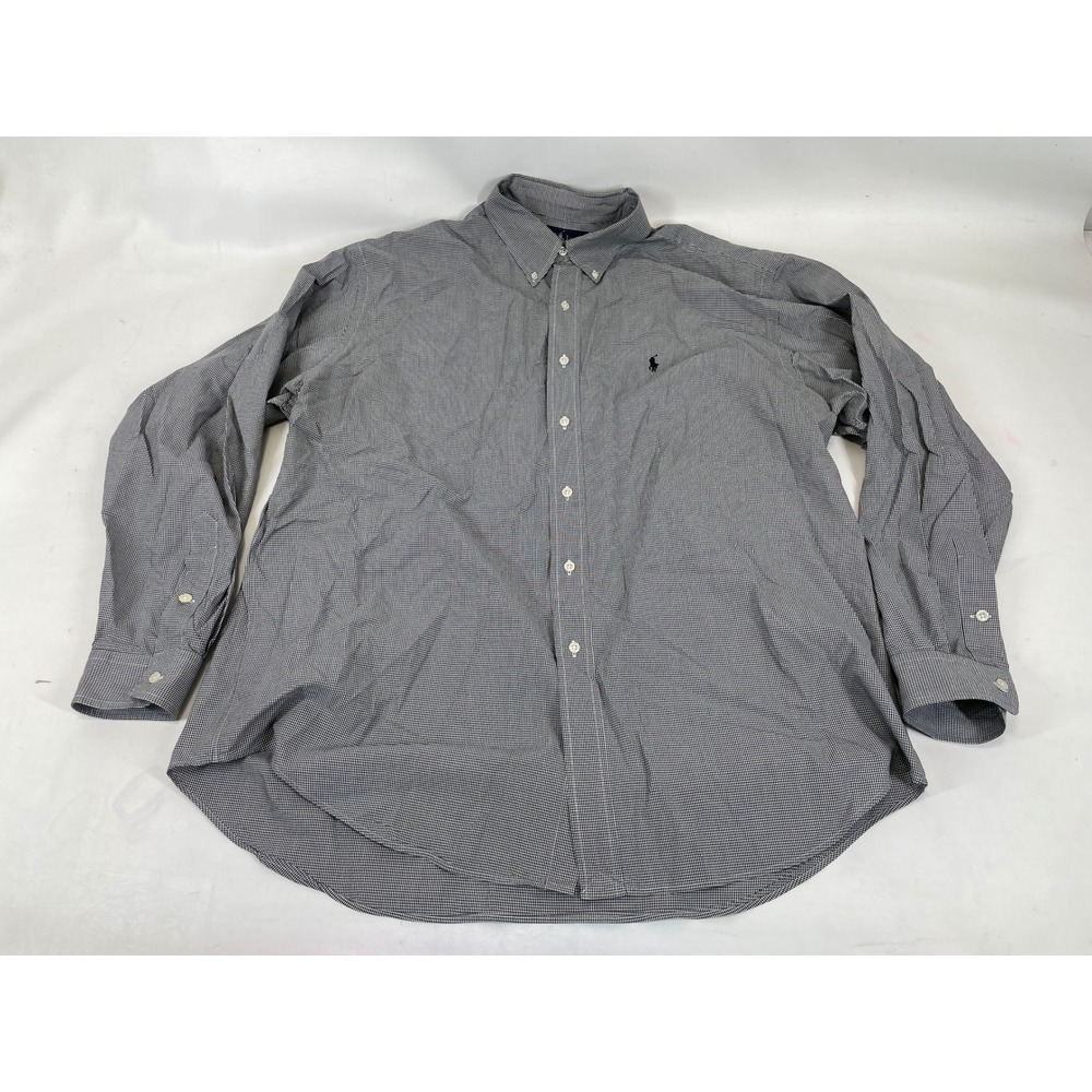 Ralph Lauren Blake Shirt Mens XL Navy Blue Gingham Check 100% Cotton Long Sleeve